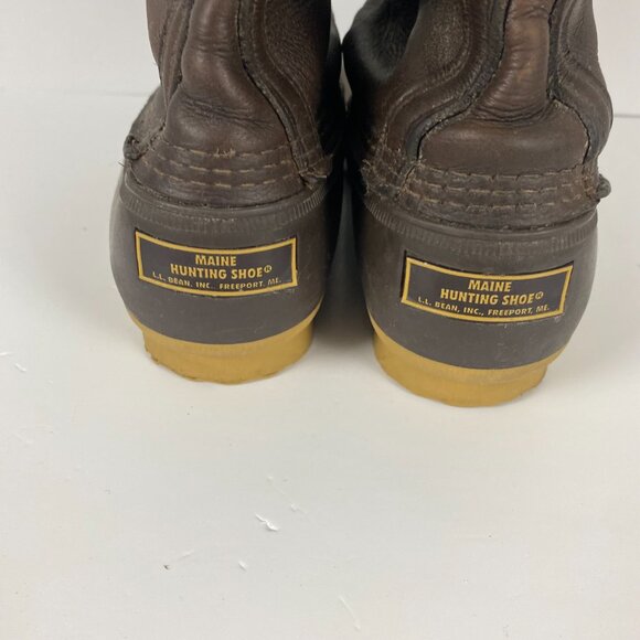 Vintage LL Bean Maine Hunting Shoe Boots Mens 10 M Brown Leather Rubber Duck 12" - Picture 10 of 14